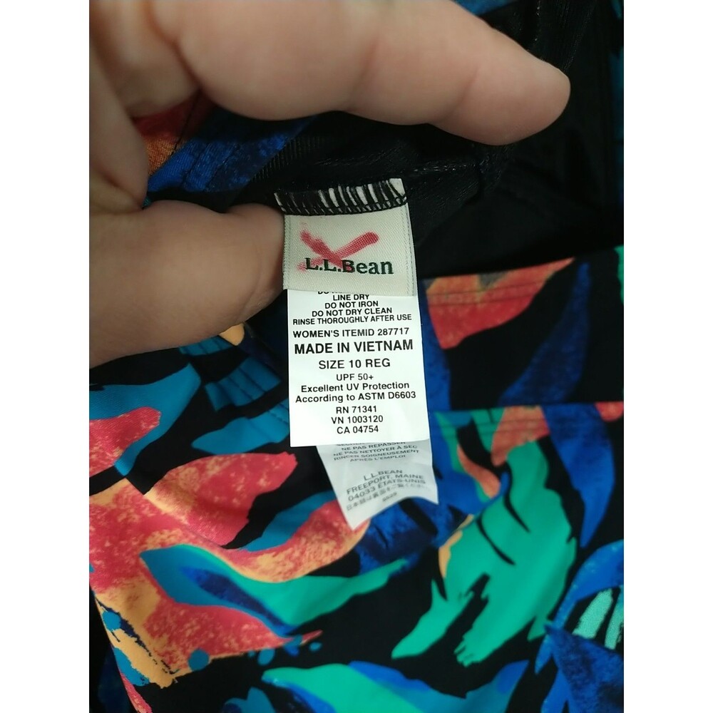 L.L. Bean Woman 10 Swimsuit Dress One Piece Tropical Halter Adjustable Strap Bra - Picture 8 of 10